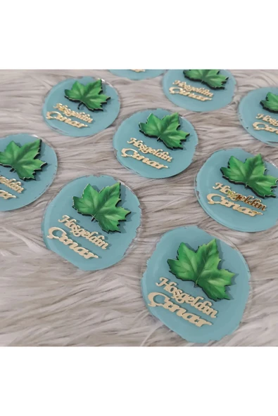 Doğrukan Hediyelik Çınar yağrak figürlü yenidoğan doğum günü mevlüt hediyelikleri pleksi magnet(10 adet) - 2
