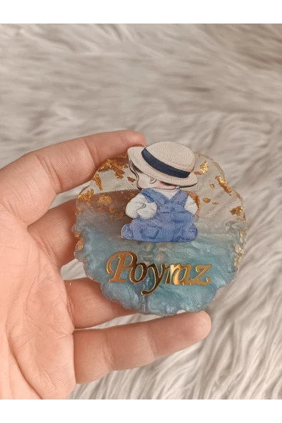 Doğrukan Hediyelik 10 adet mavi epoksi arkası dönüş oturan bebek figürlü magnet yenidoğan doğum günü hediyelikleri ürün görseli