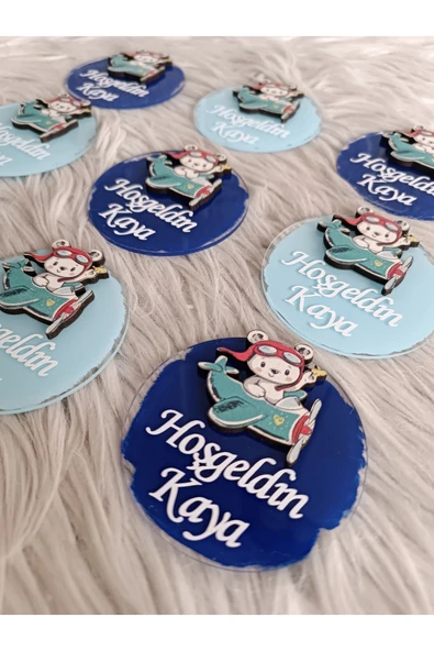 Doğrukan Hediyelik 10 adet uçakta ayıcıklı pleksi magnet hediyelik yenidoğan doğum günü mevlüt hediyelikleri - Resim 4