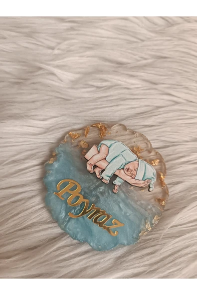 Doğrukan Hediyelik 10 adet el üstünde uyuyan bebek mavi epoksi magnet yenidoğan hediyelik - 3