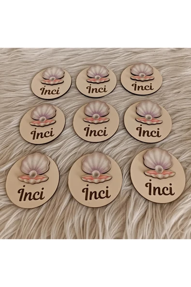 Doğrukan Hediyelik İnci konsept ahşap taban figürlü magnet hediyelik yenidoğan doğum günü(10 adet) - 3