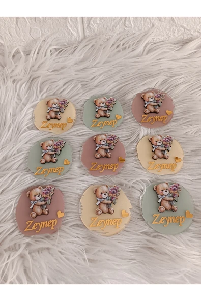 Doğrukan Hediyelik 10 adet çiçekli ayıcık figürlü pleksi magnet yenidoğan doğum günü mevlüt hediyelikleri - Resim 3