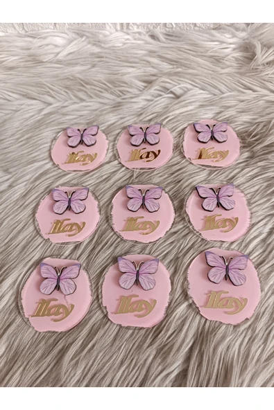 Doğrukan Hediyelik Antenli Kelebek Figürlü Yenidoğan Doğum Günü Pleksi Magnet Hediyelik(10 Adet) - Resim 3