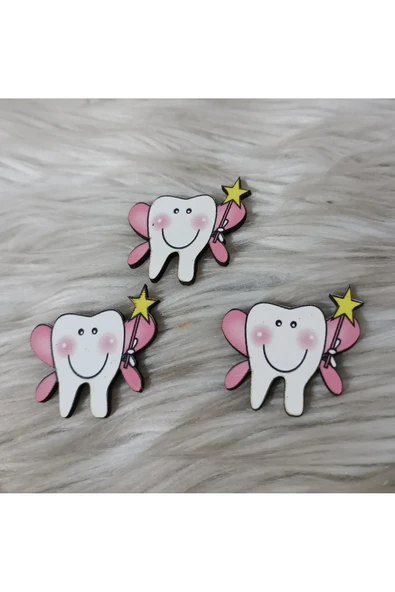 Doğrukan Hediyelik 25 Adet Pembe Kanatlı Diş Figürü Ahşap Üzeri Uv Baskı 4 cm Hediyelik Yapımına Uygun - Resim 2