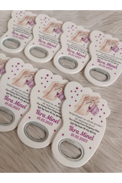 Doğrukan Hediyelik 25 adet anne baba kız bebek el yenidoğan doğum günü mevlüt ayak izli açacak Hediyelik Magnet - Resim 2