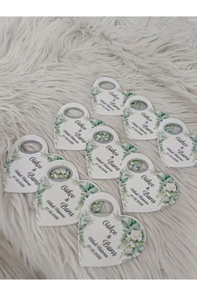 Doğrukan Hediyelik 20 adet kalp açacak yeşillikli magnet nikah, nişan, söz magnet hediyelik - 2