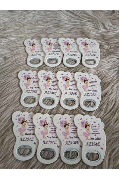 Doğrukan Hediyelik 25 Adet Kız Bebekli Yenidoğan Ayak Açacak Magnet Hediyelik Beyaz Taban - Resim 2