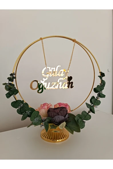 Doğrukan Hediyelik Çember gold çiçekli masa isimliği söz, nişan, nikah,kına , düğün masa isimlik hedihelik