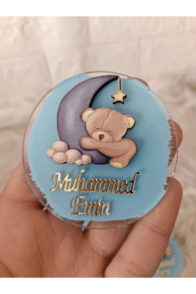Doğrukan Hediyelik Ayda ayıcık figürlü yenidoğan doğum günü pleksi magnet hediyelik(10 adet) ürün görseli
