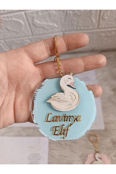 Doğrukan Hediyelik Kuğu konsept anahtarlık kartlı yenidoğan doğum günü hediyelikleri(10 adet) - Resim 2