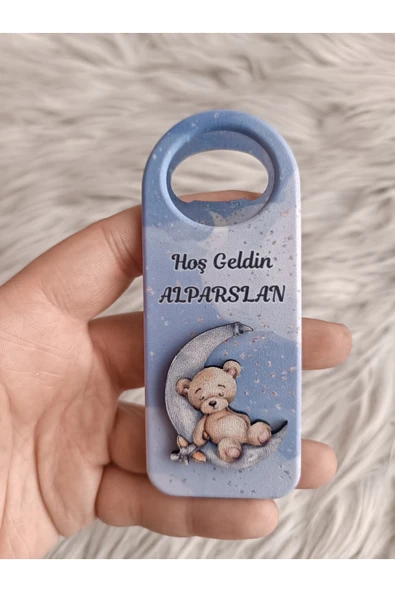 Doğrukan Hediyelik 10 adet ayda uyuyan gri ayıcıklı kabartmalı uzun açacak magnet doğum günü yenidoğan hediyelikleri ürün görseli