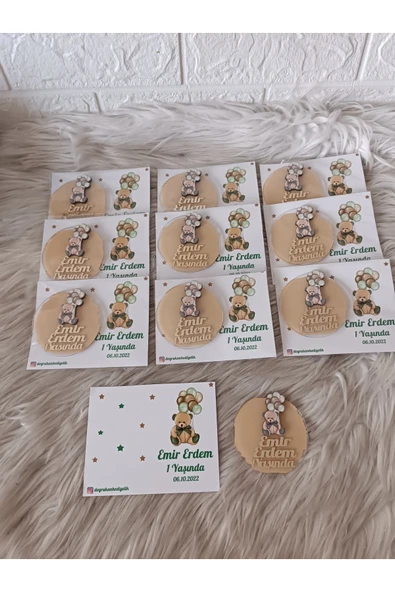 Doğrukan Hediyelik Balonlu ayıcık figürlü magnet hediyelik kartlı yenidoğan doğum günü(10 adet) - Resim 3