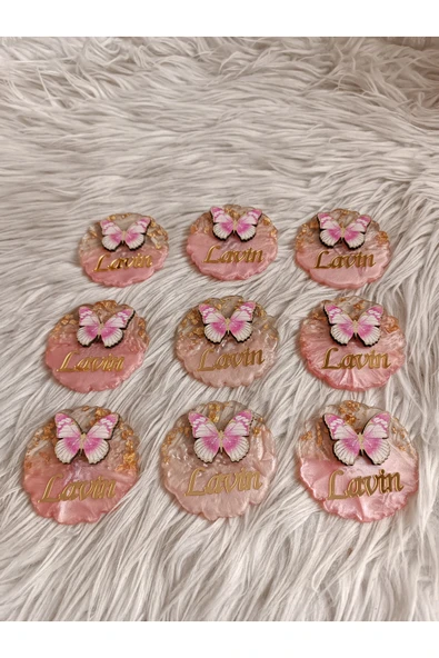 Doğrukan Hediyelik 10 adet pembe epoksi kelebek figürlü magnet yenidoğan doğum günü mevlüt hediyelikleri - Resim 3