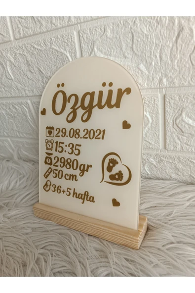 Doğrukan Hediyelik Ahşap standlı pleksi doğum panosu yenidoğan hediyelikleri - 3