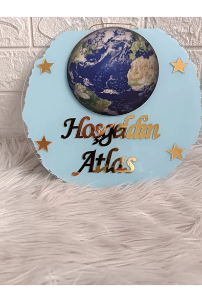 Doğrukan Hediyelik 30 cm Dünya figürlü bebek odası çocuk odası pleksi kapı süsü - Resim 3