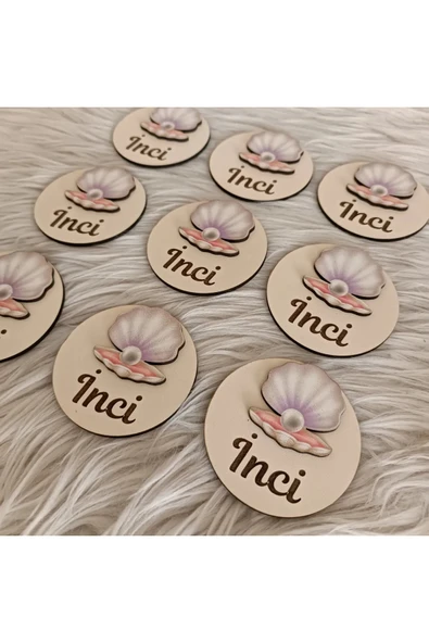 Doğrukan Hediyelik İnci konsept ahşap taban figürlü magnet hediyelik yenidoğan doğum günü(10 adet) - 2