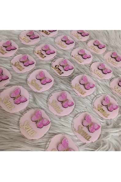 Doğrukan Hediyelik Pembe Kelebek Figürlü Yenidoğan Doğum Günü Hediyelik Magnet (10 adet) - Resim 2