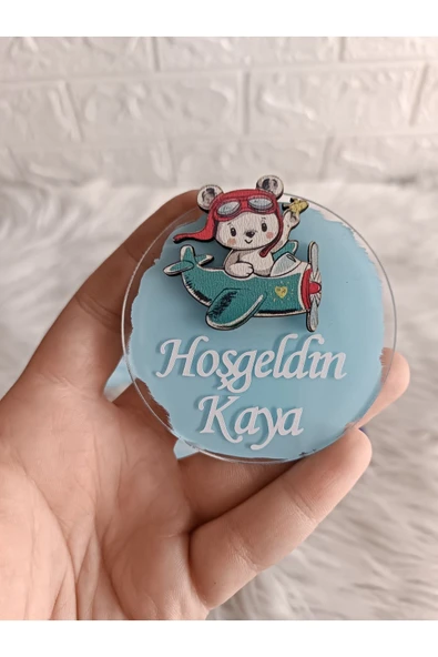 Doğrukan Hediyelik 10 adet uçakta ayıcıklı pleksi magnet hediyelik yenidoğan doğum günü mevlüt hediyelikleri - Resim 2