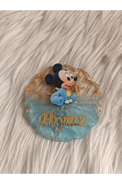 Doğrukan Hediyelik 10 adet mavi oturan Mickey mouse mavi epoksili magnet yenidoğan hediyelikler - 2