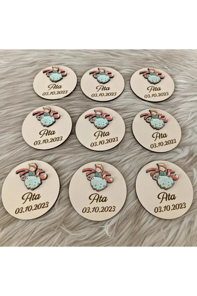 Doğrukan Hediyelik Küçük Prens Ahşap Figürlü Yenidoğan Doğum Günü Hediyelik Magnet (10 adet) - Resim 2