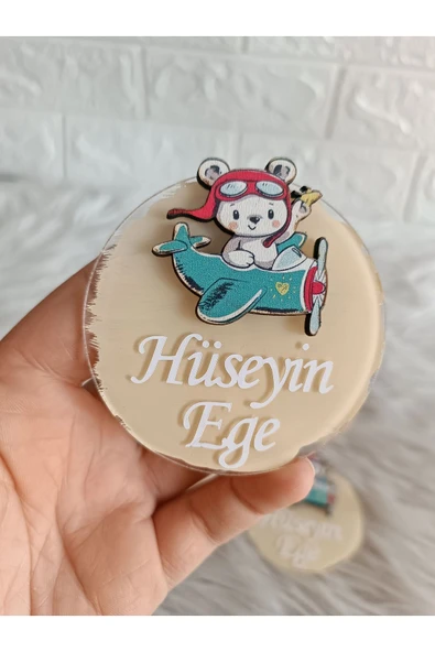 Doğrukan Hediyelik Uçakta ayıcık figürlü pleksi magnet yenidoğan doğum günü mevlüt hediyelik (10 adet) ürün görseli