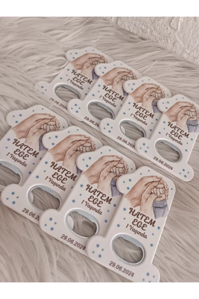 Doğrukan Hediyelik 10 adet aile el mavi konsept 1 rakam açacak magnet yenidoğan doğum günü hediyelikleri - Resim 2
