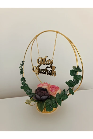 Doğrukan Hediyelik Çember gold çiçekli masa isimliği söz, nişan, nikah,kına , düğün masa isimlik hedihelik - 3
