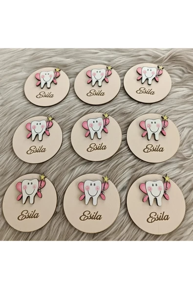 Doğrukan Hediyelik Diş Buğdayı Diş Partisi Yenidoğan Doğum Günü Hediyelikleri Ahşap Taban Hediyelik Magnet(10 ADET) - 3