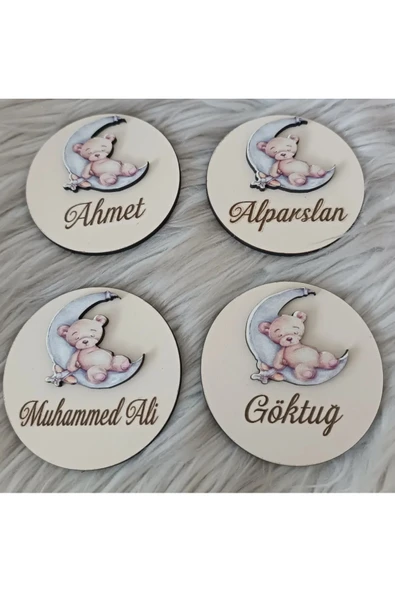 Doğrukan Hediyelik Ayda Uyuyan Ayıcık Figürlü Ahşap Yenidoğan Doğum Günü Magnet Hediyelik (20 ADET) - Resim 2