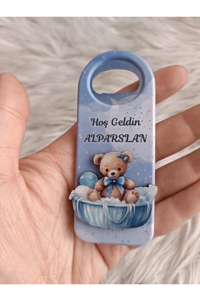 Doğrukan Hediyelik 10 adet sepette oturan ayıcıklı kabartmalı uzun açacak magnet doğum günü hediyelikleri ürün görseli