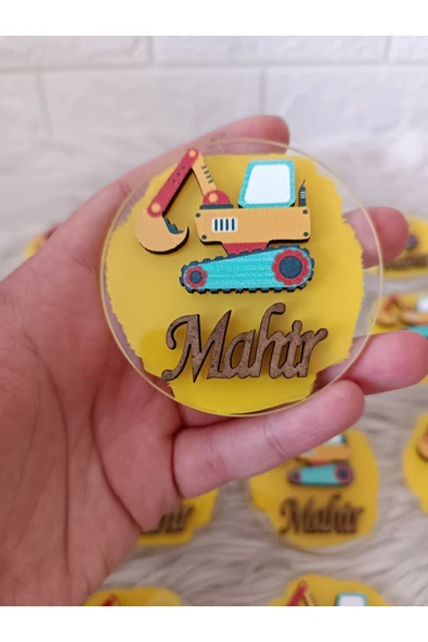 Doğrukan Hediyelik 10 Adet İş Makinesi Konsept Traktörlü Pleksi Figürlü Yenidoğan Doğum Günü Magnet Hediyelik - Resim 4