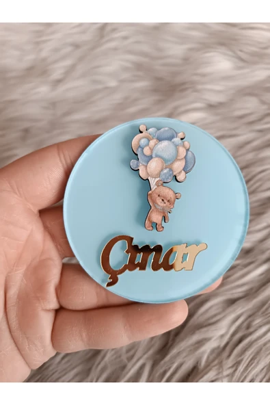 Doğrukan Hediyelik Mavi balon tutan ayıcık pleksi yenidoğan doğum günü magnet hediyelik (10 adet) - Resim 2