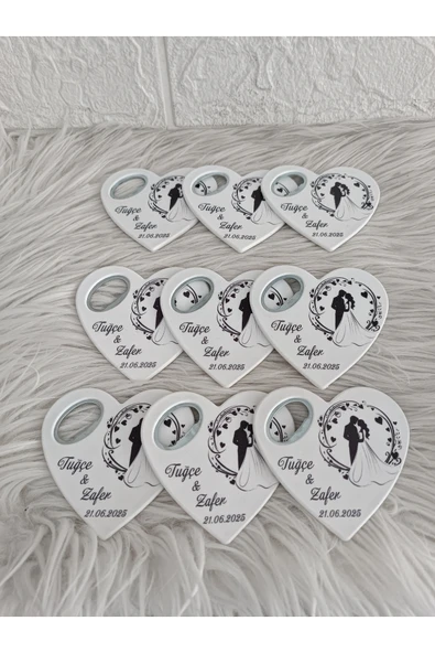 Doğrukan Hediyelik 20 adet gelin damatlı düğün nişan nikah kalp açacak magnet hediyelik - 3