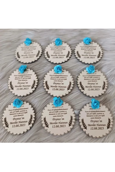 Doğrukan Hediyelik 20 Adet Çiçekli Ahşap Nazar Dualı Yenidoğan Doğum Günü Mevlid Magnet Hediyelik ürün görseli