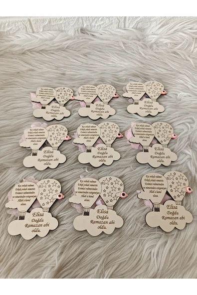 Doğrukan Hediyelik 20 Adet Uçan Balon Ahşap Yenidoğan Doğum Günü Bebek Magnet Hediyelik - Resim 3