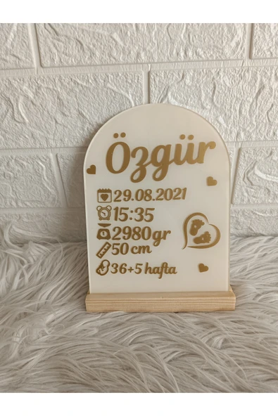 Doğrukan Hediyelik Ahşap standlı pleksi doğum panosu yenidoğan hediyelikleri