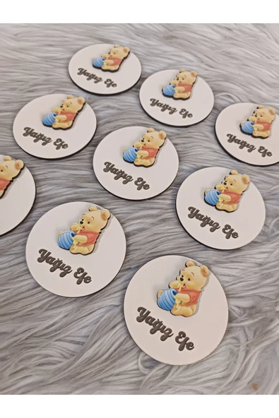 Doğrukan Hediyelik Winnie the pooh figürlü ahşap yenidoğan doğum günü hediyelik magnet(10 adet) - Resim 4