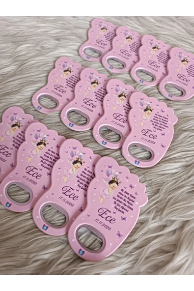 Doğrukan Hediyelik 25 Adet Taçlı Kız Tasarım Ayak İzi Şeklinde Yenidoğan Doğum Günü Açacak Magnet Hediyelik - Resim 2