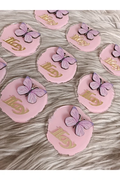 Doğrukan Hediyelik Antenli Kelebek Figürlü Yenidoğan Doğum Günü Pleksi Magnet Hediyelik(10 Adet) - Resim 4