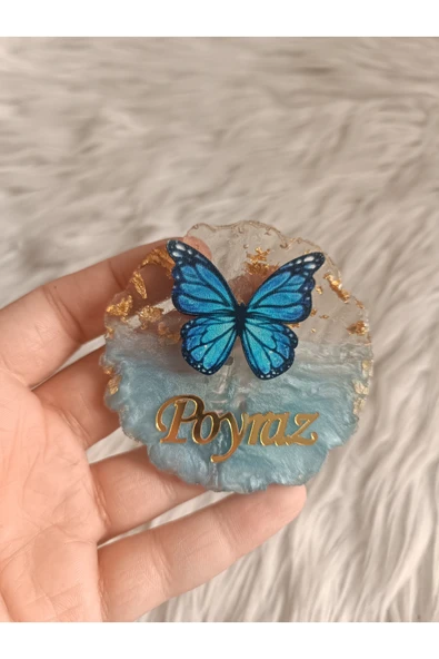 Doğrukan Hediyelik 10 adet mavi kelebekli mavi epoksi magnet yenidoğan doğum günü hediyelik