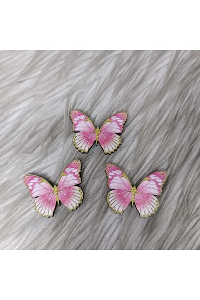 Doğrukan Hediyelik 25 Adet 4 cm Uv Baskılı Pembe Gold Kelebek Bebek Ürünü Süslemeleri İçin Uygun ürün görseli