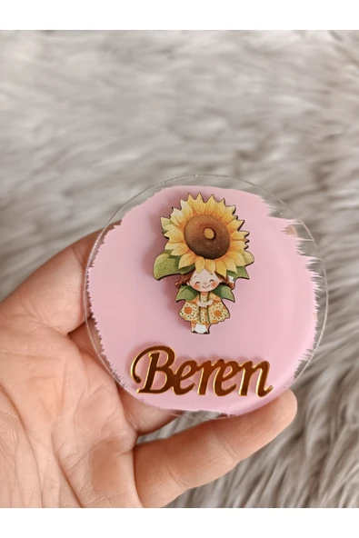 Doğrukan Hediyelik Ay çiçekli kız figürlü pleksi yenidoğan doğum günü magnet hediyelik(10 adet) ürün görseli