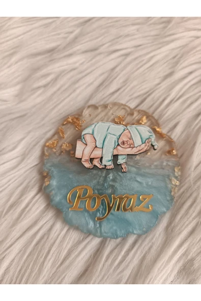 Doğrukan Hediyelik 10 adet el üstünde uyuyan bebek mavi epoksi magnet yenidoğan hediyelik - 2