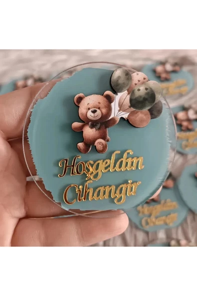 Doğrukan Hediyelik Yeşil balonlu ayıcıklı pleksi kapı süsü 20 li magnet set - 3