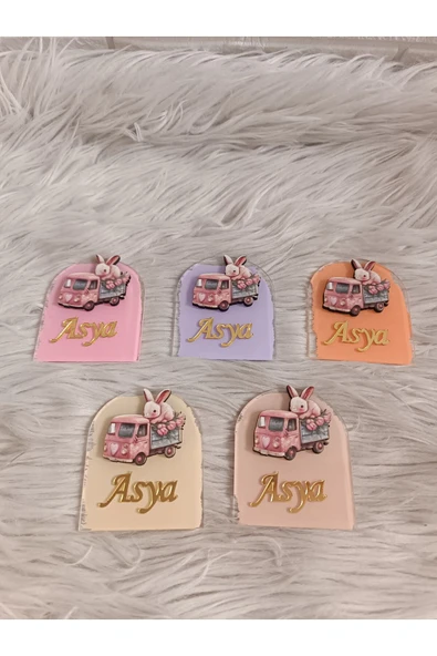 Doğrukan Hediyelik Arabada Tavşan Figürlü Kapı Plekside Yenidoğan Doğum Günü Mevlüt Magnet Hediyelik (10 ADET) ürün görseli