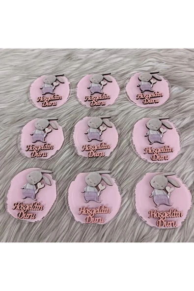 Doğrukan Hediyelik 10 adet pembe tulumlu tavşan figirlü yenidoğan doğum günü hediyelik magnet - Resim 2