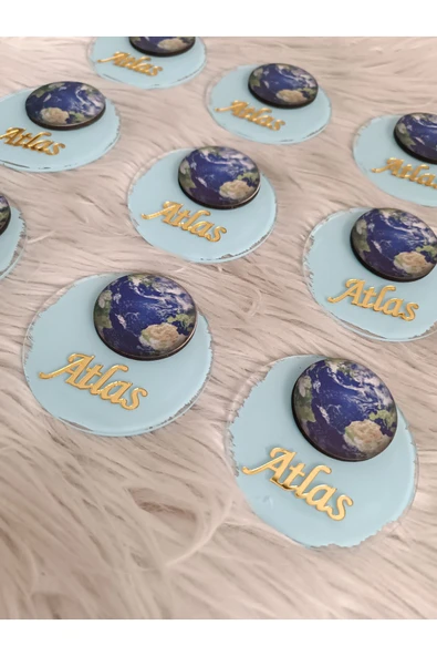 Doğrukan Hediyelik Dünya figürlü pleksi magnet yenidoğan doğum günü mevlüt hediyelik (10 adet) - Resim 2