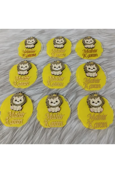 Doğrukan Hediyelik Oturan taçlı aslan figürlü pleksi yenidoğan doğum günü magnet hediyelik(10 adet) - Resim 3
