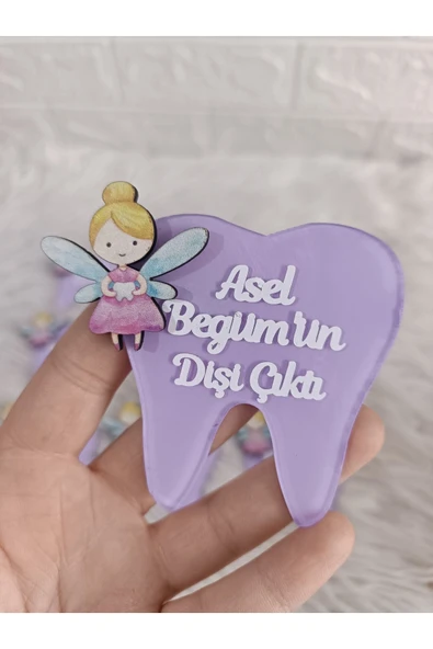 Doğrukan Hediyelik 10 adet peri kızlı lila diş şeklinde pleksi magnet doğum günü mevlüt yenidoğan hediyelik ürün görseli