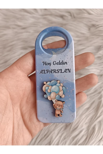 Doğrukan Hediyelik 10 adet mavi balonlu ayıcıklı kabartmalı uzun açacak yenidoğan doğum günü hediyelikleri